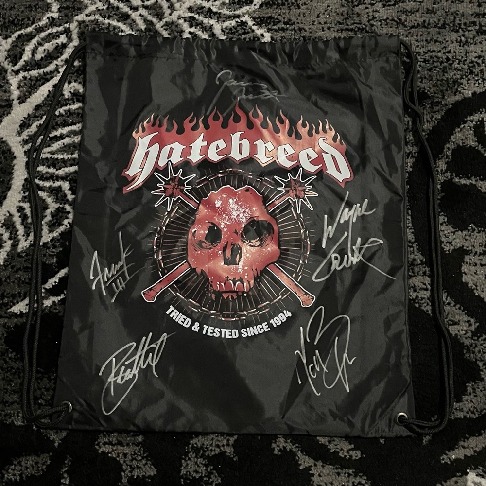 SIGNED Hatebreed drawstring tote bag
